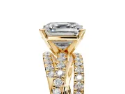 Solitaire Engagement Ring Setting for Asscher Cut Center with Woven 3-Strand Pave Band and Prong Head in Yellow Gold