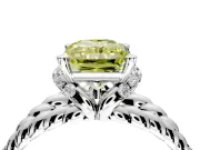 Halo Engagement Ring Setting for Fancy Yellow Radiant Cut Center with Rope Twist Split Shank and Prong Head in Platinum