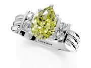 Solitaire Engagement Ring Setting for Fancy Yellow Pear-Shaped Center with Grooved Bar Accent Band and Prong Head in Platinum