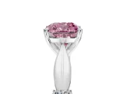 Solitaire Engagement Ring Setting for Fancy Pink Cushion Cut Center with Carved Leaf Shoulders and Prong Head in Platinum