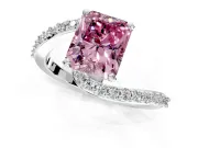 Solitaire Engagement Ring Setting for Fancy Pink Radiant Cut Center with Pave Bypass Swirl Band and Prong Head in Platinum