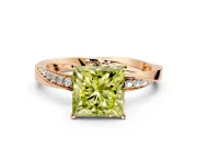 Side Accent Engagement Ring Setting for Fancy Yellow Princess Cut Center with Accent Shoulders and Prong Head in Rose Gold