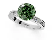 Solitaire Engagement Ring Setting for Fancy Green Round Cut Center with Channel Baguette Band and Prong Head in White Gold