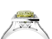 Halo Engagement Ring Setting for Fancy Yellow Princess Cut Center with Pave Accents, Heart Basket and Prong Head in Platinum