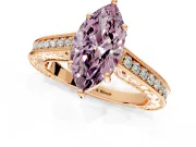 Solitaire Engagement Ring Setting for Fancy Pink Marquise Center with Engraved Pave Band and Prong Head in Rose Gold