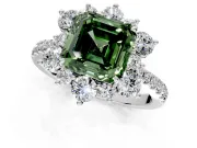 Floral Halo Engagement Ring Setting for Fancy Green Asscher Cut Center with Pave Accents and Prong Head in Sterling Silver