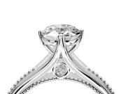 Solitaire Engagement Ring Setting for Oval Center with Milgrain Cathedral Band and Prong Head in Sterling Silver