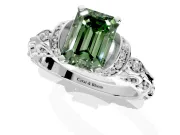 Solitaire Engagement Ring Setting for Fancy Green Emerald Cut Center with Filigree Band and Prong Head in Platinum