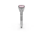 Engraved Engagement Ring Setting for Fancy Pink Asscher Cut Center with Milgrain Pave Band and Prong Head in Platinum