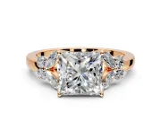 Solitaire Engagement Ring Setting for Princess Cut Center with Marquise Flower Shoulders and Prong Head in Rose Gold