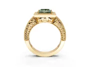 Milgrain Halo Engagement Ring Setting for Fancy Green Princess Cut Center with Pave Band and Prong Head in Yellow Gold