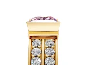 Bezel Engagement Ring Setting for Fancy Pink Princess Cut Center with Wide Channel-Set Band and Bezel Head in Yellow Gold