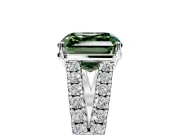 Solitaire Engagement Ring Setting for Fancy Green Asscher Cut Center with Pave Split Shank and Prong Head in Platinum