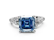 Solitaire Engagement Ring Setting for Fancy Blue Asscher Cut Center with Marquise Accent Twist Band and Prong Head in Platinum