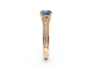 Solitaire Engagement Ring Setting for Fancy Blue Cushion Cut Center with Pave Rail Split Shank and Prong Head in Rose Gold