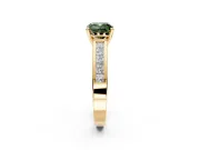 Solitaire Engagement Ring Setting for Fancy Green Cushion Cut Center with Princess Cut Channel Band and Prong Head in Yellow Gold