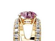 Solitaire Engagement Ring Setting for Fancy Pink Round Cut Center with Wide-Open Split Shank and Prong Head in Yellow Gold