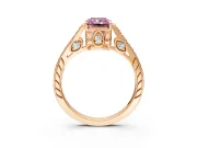 Cathedral Engagement Ring Setting for Fancy Pink Radiant Cut Center with Antique-Style Pave Band and Prong Head in Rose Gold