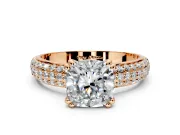 Solitaire Engagement Ring Setting for Cushion Cut Center with Multi-Row Pave Accents and Basket Head in Rose Gold