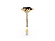 Halo Engagement Ring Setting for Fancy Black Pear-Shaped Center with Pave Accents, Heart Basket and Prong Head in Yellow Gold