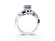 Halo Engagement Ring Setting for Fancy Blue Princess Cut Center with Marquise and Pave Bypass Band and Prong Head in White Gold