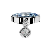 Vintage Station Engagement Ring Setting for Fancy Blue Marquise Center with Accents and Prong Head in White Gold