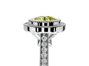 Halo Engagement Ring Setting for Fancy Yellow Round Cut Center with Milgrain Frame, Pave Band and Prong Head in White Gold