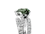 Solitaire Engagement Ring Setting for Fancy Green Heart-Shaped Center with Woven 3-Strand Pave Band and Prong Head in Sterling Silver