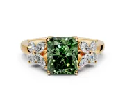 Floral Engagement Ring Setting for Fancy Green Radiant Cut Center with Marquise Cluster Shoulders and Prong Head in Yellow Gold