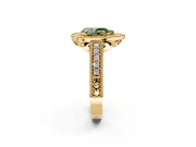 Milgrain Halo Engagement Ring Setting for Fancy Green Pear-Shaped Center with Pave Band and Prong Head in Yellow Gold