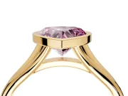 Solitaire Engagement Ring Setting for Fancy Pink Heart-Shaped Center with V Split Shank and Bezel Head in Yellow Gold