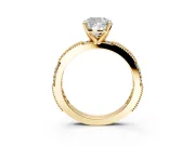 Solitaire Engagement Ring Setting for Cushion Cut Center with Milgrain-Edged Pave Band and Prong Head in Yellow Gold
