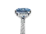Solitaire Engagement Ring Setting for Fancy Blue Radiant Cut Center with Fine Pave Band and Prong Head in Platinum