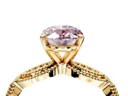 Solitaire Engagement Ring Setting for Fancy Pink Oval Center with Marquise Panel Band and Prong Head in Yellow Gold