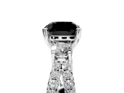 3 Stone Engagement Ring Setting for Fancy Black Cushion Cut Center with Pave Split Shank and Prong Head in White Gold