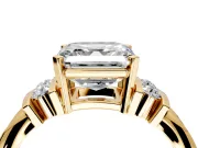 Solitaire Engagement Ring Setting for Asscher Cut Center with Grooved Bar Accent Band and Prong Head in Yellow Gold