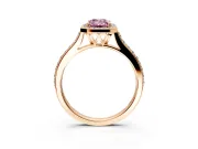 Halo Engagement Ring Setting for Fancy Pink Emerald Cut Center with Pave Accents, Heart Basket and Prong Head in Rose Gold