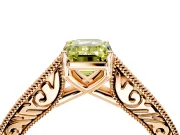 Solitaire Engagement Ring Setting for Fancy Yellow Emerald Cut Center with Engraved Pave Band and Prong Head in Rose Gold