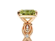 Solitaire Engagement Ring Setting for Fancy Yellow Emerald Cut Center with Marquise Panel Band and Prong Head in Rose Gold