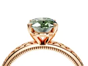 Solitaire Engagement Ring Setting for Fancy Green Oval Center with Milgrain X Pattern Band and Prong Head in Rose Gold