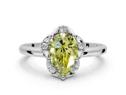 Floral Frame Engagement Ring Setting for Fancy Yellow Pear-Shaped Center with Accent Clusters and Prong Head in Sterling Silver
