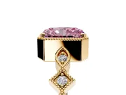 Milgrain Bezel Engagement Ring Setting for Fancy Pink Radiant Cut Center with Marquise Stations and Bezel Head in Yellow Gold