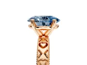 Solitaire Engagement Ring Setting for Fancy Blue Oval Center with XO Engraved Band and Prong Head in Rose Gold