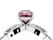 Solitaire Engagement Ring Setting for Fancy Pink Emerald Cut Center with Criss-Cross Accent Band and Prong Head in Sterling Silver