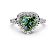 Halo Engagement Ring Setting for Fancy Green Heart-Shaped Center with Inner Milgrain Border and Prong Head in Platinum