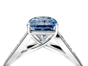 Solitaire Engagement Ring Setting for Fancy Blue Radiant Cut Center with Round Cut Channel Band and Prong Head in White Gold