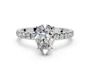 Open Basket Engagement Ring Setting for Pear-Shaped Center with Pave Band and Prong Head in Sterling Silver