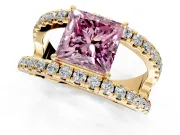 Solitaire Engagement Ring Setting for Fancy Pink Princess Cut Center with Wide-Open Split Shank and Prong Head in Yellow Gold