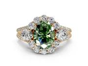 Halo Engagement Ring Setting for Fancy Green Oval Center with Two-Strand Split Shank and Prong Head in Yellow Gold