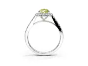 Halo Engagement Ring Setting for Fancy Yellow Pear-Shaped Center with Narrowing Pave Band and Prong Head in White Gold